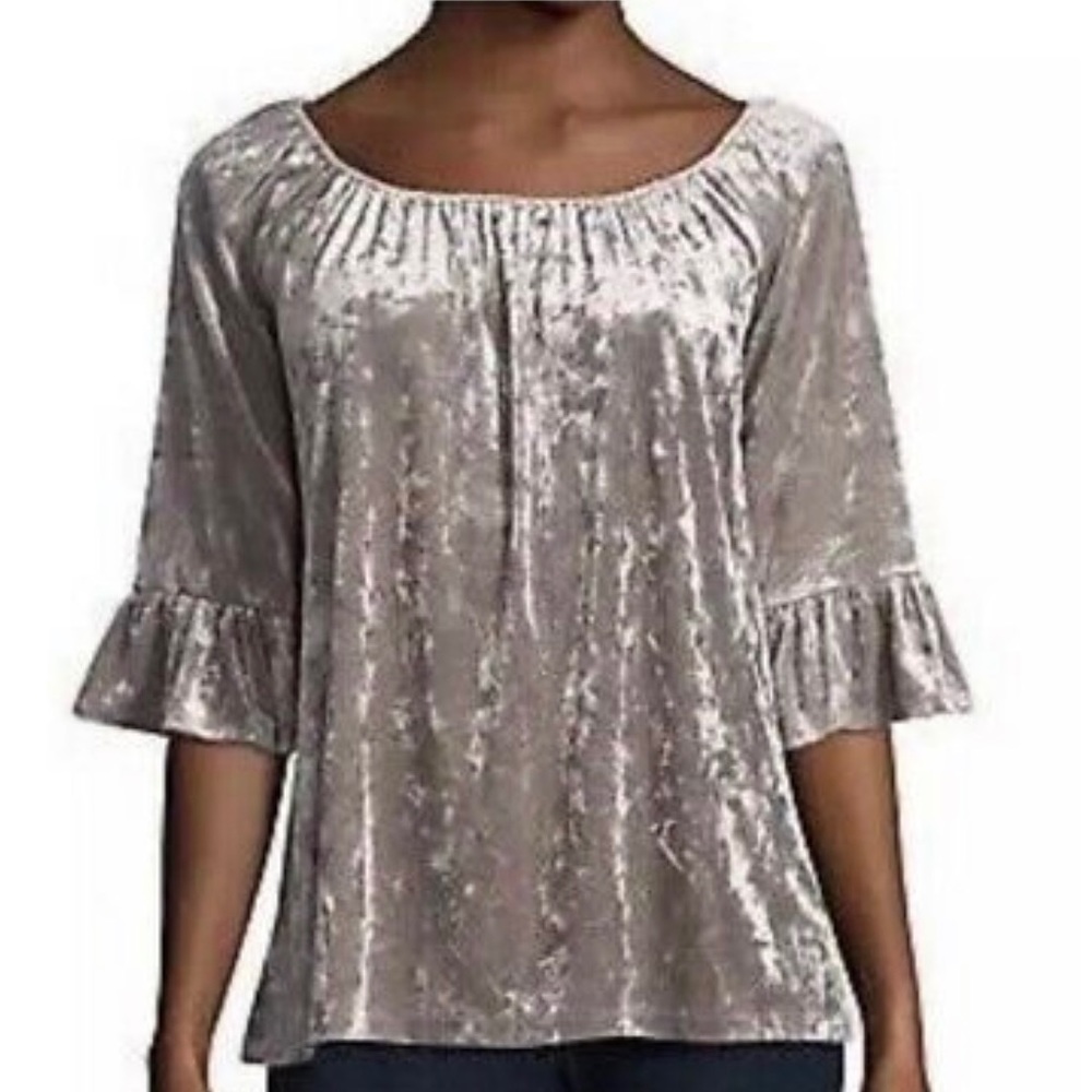 Metallic Silver Velvet-Crush w/ Bell Sleeves Sz XS